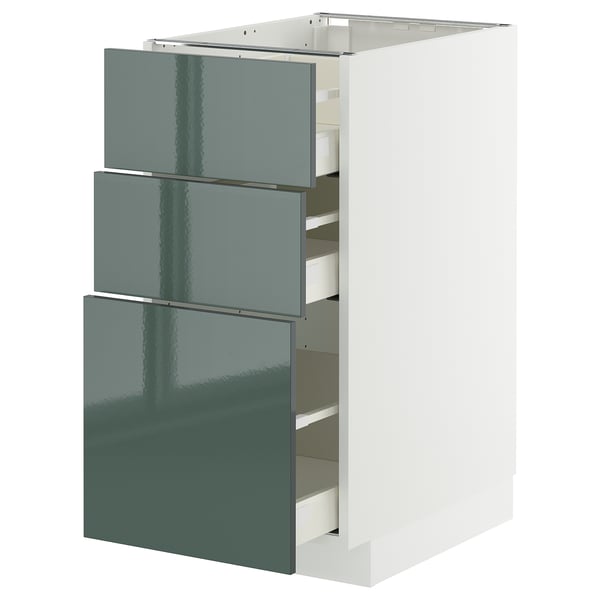 METOD / MAXIMERA Élément bas 3 tiroirs, blanc/Kallarp gris-vert foncé brillant, 40x60 cm