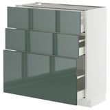 METOD / MAXIMERA Élément bas 3 tiroirs, blanc/Kallarp gris-vert foncé brillant, 80x37 cm