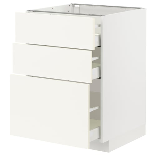 METOD / MAXIMERA Élément bas 3 tiroirs, blanc/Vallstena blanc, 60x60 cm