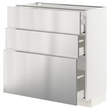 METOD / MAXIMERA Élément bas 3 tiroirs, blanc/Vårsta acier inoxydable, 80x37 cm