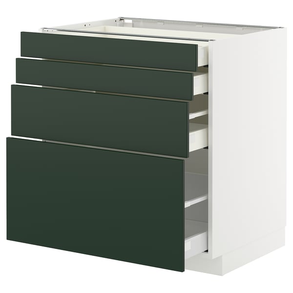 METOD / MAXIMERA Élément bas 4 faces/4 tiroirs, blanc/Havstorp vert profond, 80x60 cm