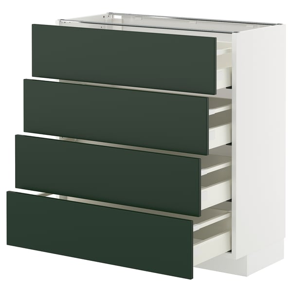 METOD / MAXIMERA Élément bas 4 faces/4 tiroirs, blanc/Havstorp vert profond, 80x37 cm
