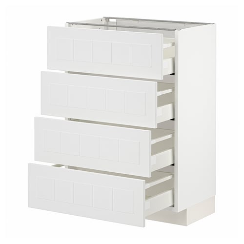 METOD / MAXIMERA Élément bas 4 faces/4 tiroirs, blanc/Stensund blanc, 60x37 cm