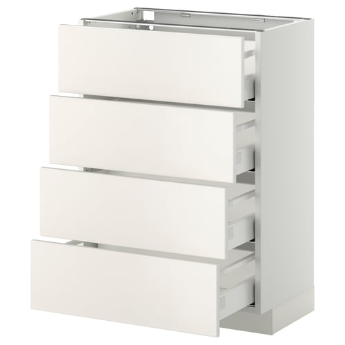 METOD / MAXIMERA Élément bas 4 faces/4 tiroirs, blanc/Veddinge blanc, 60x37 cm