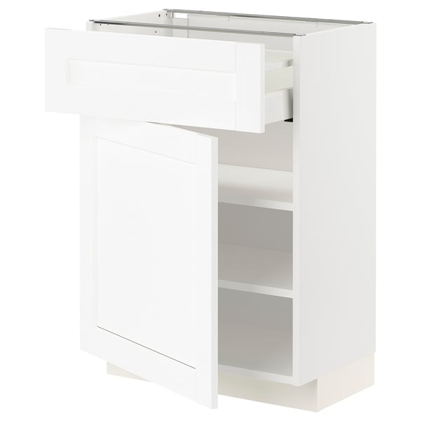 METOD / MAXIMERA Élément bas avec tiroir/porte, blanc Enköping/blanc effet bois, 60x37 cm