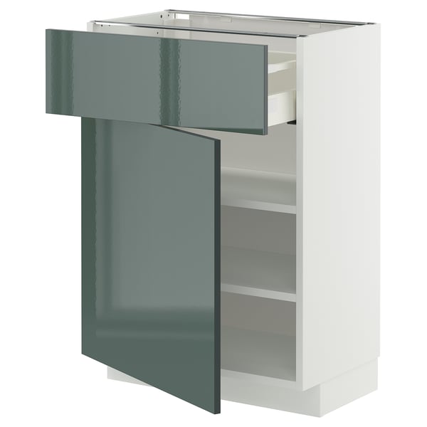 METOD / MAXIMERA Élément bas avec tiroir/porte, blanc/Kallarp gris-vert foncé brillant, 60x37 cm