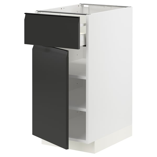 METOD / MAXIMERA Élément bas avec tiroir/porte, blanc/Upplöv anthracite mat, 40x60 cm