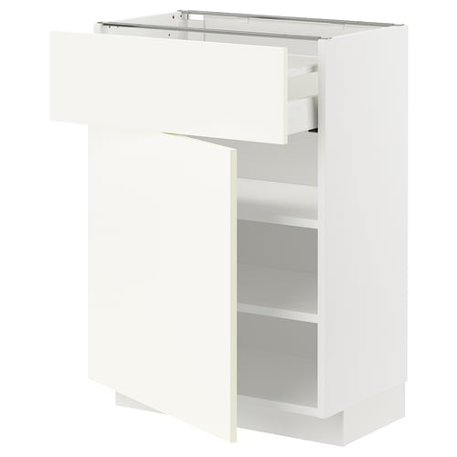 METOD / MAXIMERA Élément bas avec tiroir/porte, blanc/Vallstena blanc, 60x37 cm