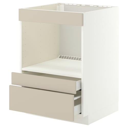 METOD / MAXIMERA Élément bas pr électroménager intég, blanc/Havstorp beige, 60x60 cm