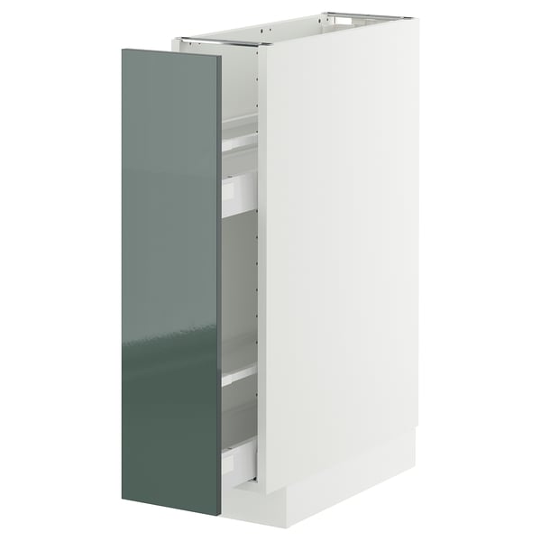 METOD / MAXIMERA Élément bas+rgts coulissants, blanc/Kallarp gris-vert foncé brillant, 20x60 cm