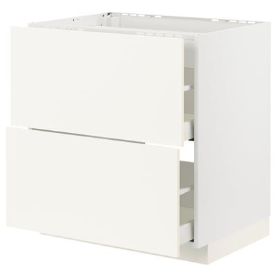 METOD / MAXIMERA Élément bas table cuisson/2fcs/2tir, blanc/Vallstena blanc, 80x60 cm