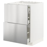METOD / MAXIMERA Élément bas table cuisson/2fcs/3tir, blanc/Vårsta acier inoxydable, 60x60 cm