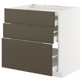 METOD / MAXIMERA Élément bas table cuisson/3fcs/3tir, blanc/Havstorp brun-beige, 80x60 cm