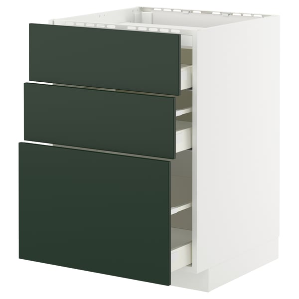 METOD / MAXIMERA Élément bas table cuisson/3fcs/3tir, blanc/Havstorp vert profond, 60x60 cm