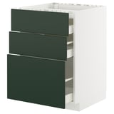 METOD / MAXIMERA Élément bas table cuisson/3fcs/3tir, blanc/Havstorp vert profond, 60x60 cm
