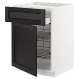 METOD / MAXIMERA Élément bas table cuisson/tir/2corb, blanc/Lerhyttan teinté noir, 60x60 cm