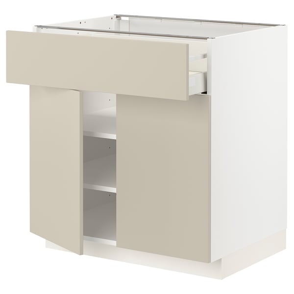 METOD / MAXIMERA Élément bas tiroir/2 portes, blanc/Havstorp beige, 80x60 cm