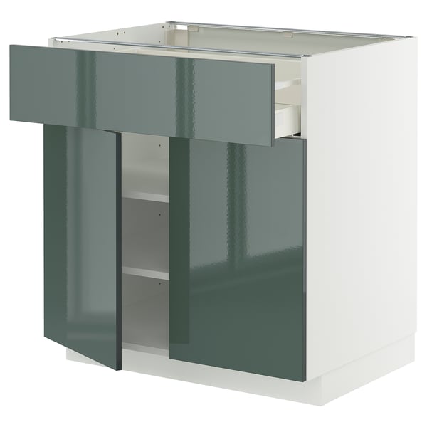 METOD / MAXIMERA Élément bas tiroir/2 portes, blanc/Kallarp gris-vert foncé brillant, 80x60 cm
