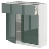 METOD / MAXIMERA Élément bas tiroir/2 portes, blanc/Kallarp gris-vert foncé brillant, 80x37 cm