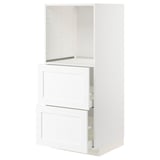 METOD / MAXIMERA Élément haut 2 tiroirs pr four, blanc Enköping/blanc effet bois, 60x60x140 cm