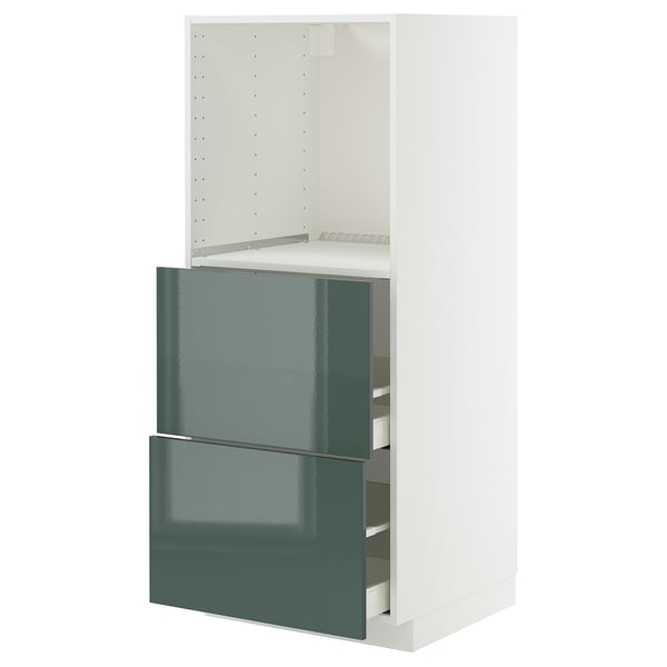 METOD / MAXIMERA Élément haut 2 tiroirs pr four, blanc/Kallarp gris-vert foncé brillant, 60x60x140 cm