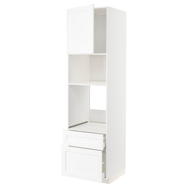 METOD / MAXIMERA Élément haut pour électroménager, blanc Enköping/blanc effet bois, 60x60x220 cm