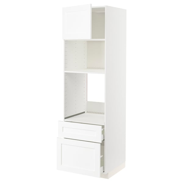 METOD / MAXIMERA Élément haut pour électroménager, blanc Enköping/blanc effet bois, 60x60x200 cm