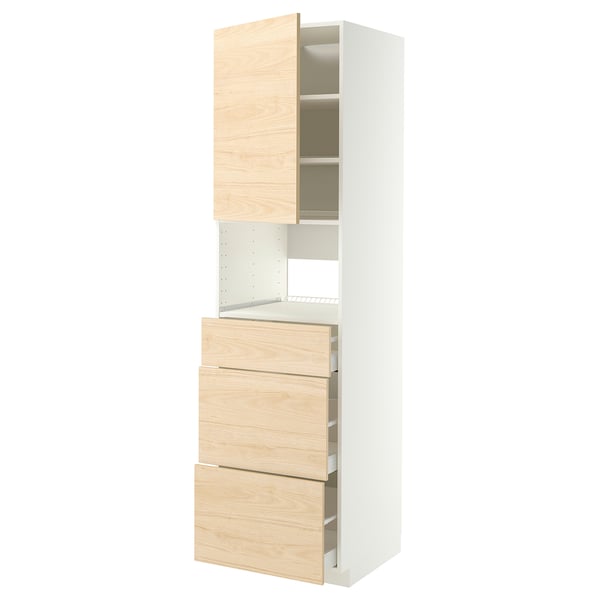 METOD / MAXIMERA Élément haut pr appareils encastrés, blanc/Askersund effet frêne clair, 60x60x220 cm