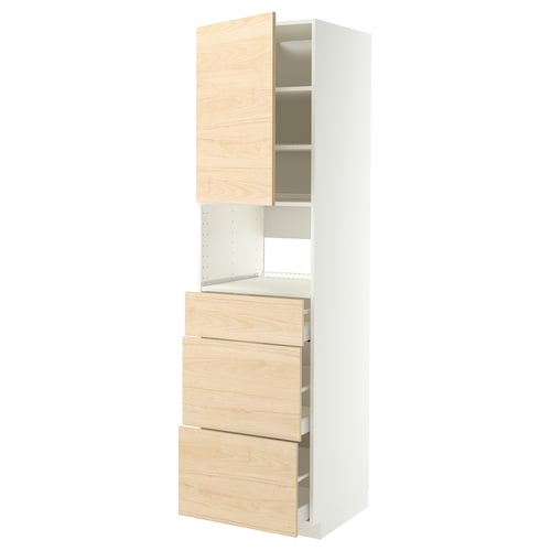 METOD / MAXIMERA Élément haut pr appareils encastrés, blanc/Askersund effet frêne clair, 60x60x220 cm