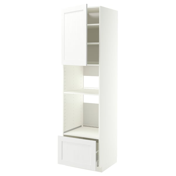 METOD / MAXIMERA Élément haut pr appareils encastrés, blanc Enköping/blanc effet bois, 60x60x220 cm