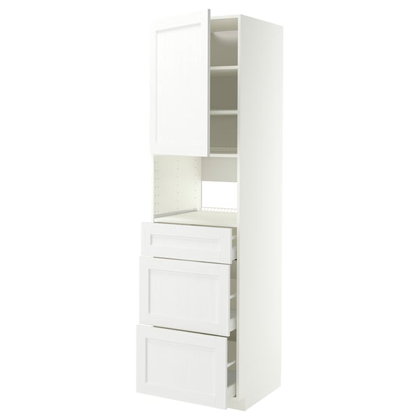 METOD / MAXIMERA Élément haut pr appareils encastrés, blanc Enköping/blanc effet bois, 60x60x220 cm