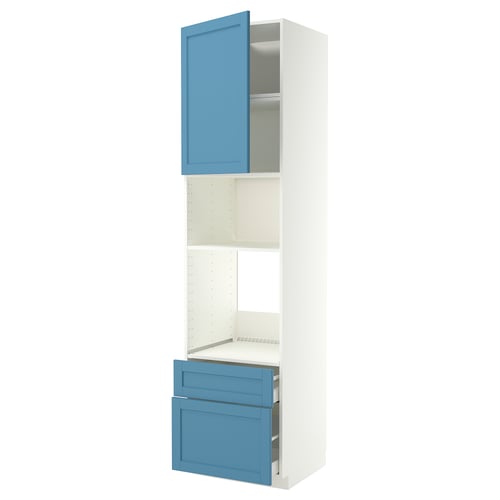 METOD / MAXIMERA Élément haut pr appareils encastrés, blanc/Lerhyttan bleu, 60x60x240 cm