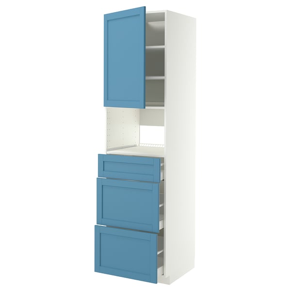 METOD / MAXIMERA Élément haut pr appareils encastrés, blanc/Lerhyttan bleu, 60x60x220 cm