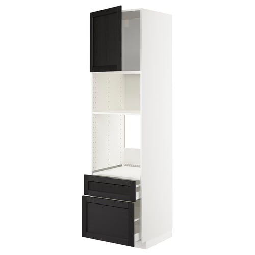 METOD / MAXIMERA Élément haut pr appareils encastrés, blanc/Lerhyttan teinté noir, 60x60x220 cm