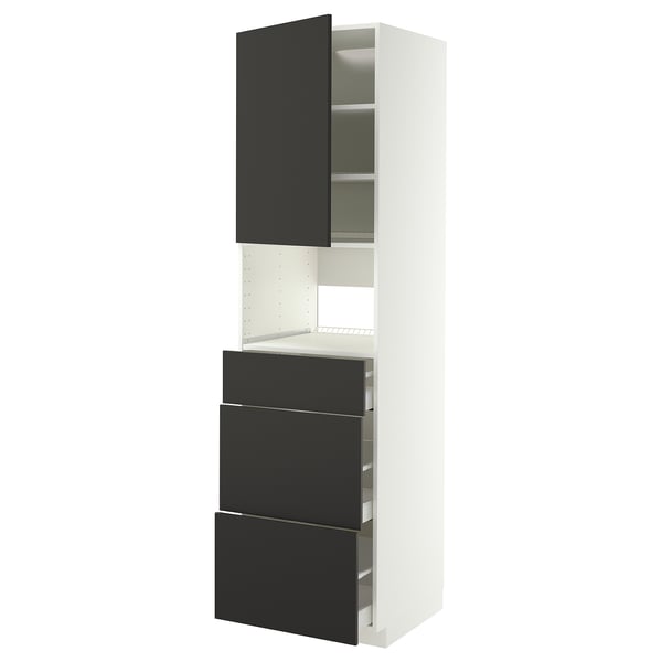 METOD / MAXIMERA Élément haut pr appareils encastrés, blanc/Nickebo anthracite mat, 60x60x220 cm