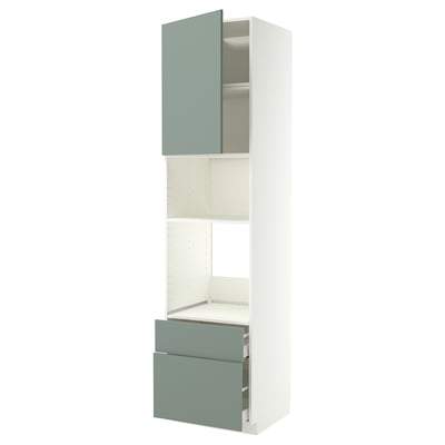 METOD / MAXIMERA Élément haut pr appareils encastrés, blanc/Nickebo gris mat-vert, 60x60x240 cm