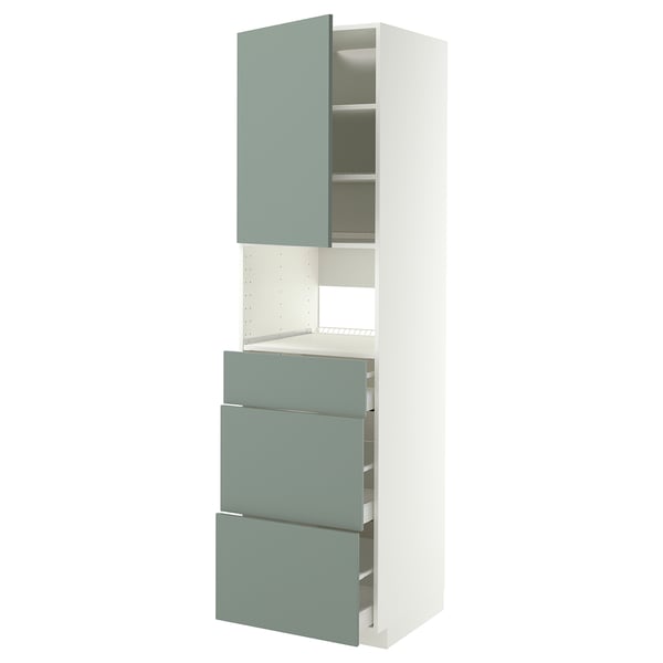METOD / MAXIMERA Élément haut pr appareils encastrés, blanc/Nickebo gris mat-vert, 60x60x220 cm