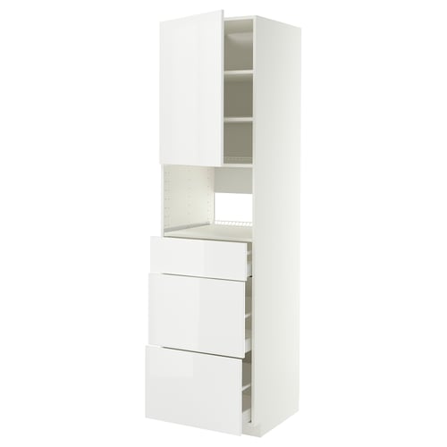 METOD / MAXIMERA Élément haut pr appareils encastrés, blanc/Ringhult blanc, 60x60x220 cm