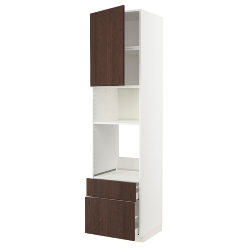 METOD / MAXIMERA Élément haut pr appareils encastrés, blanc/Sinarp brun, 60x60x240 cm