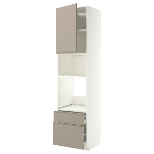 METOD / MAXIMERA Élément haut pr appareils encastrés, blanc/Upplöv beige foncé mat, 60x60x240 cm