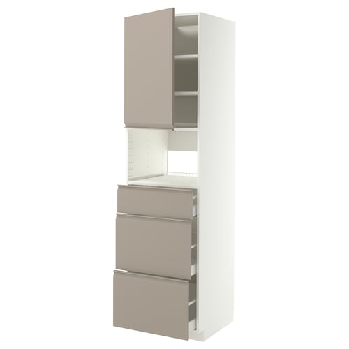 METOD / MAXIMERA Élément haut pr appareils encastrés, blanc/Upplöv beige foncé mat, 60x60x220 cm