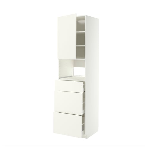 METOD / MAXIMERA Élément haut pr appareils encastrés, blanc/Vallstena blanc, 60x60x220 cm
