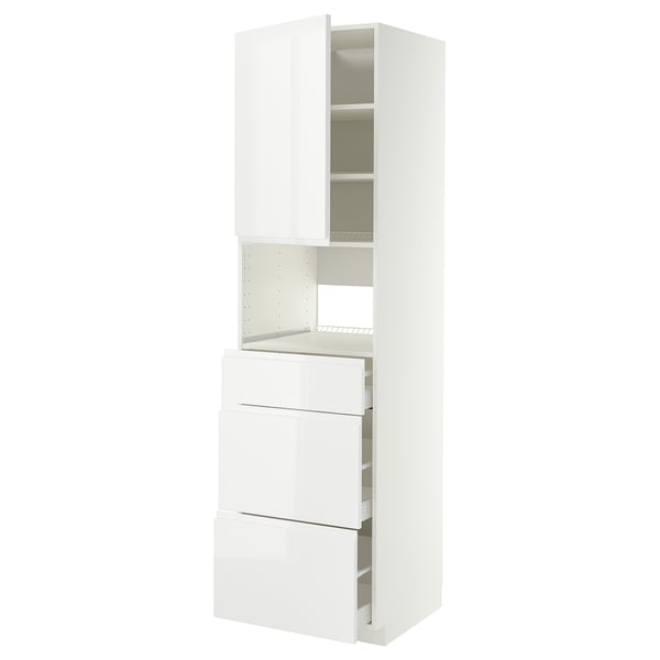 METOD / MAXIMERA Élément haut pr appareils encastrés, blanc/Voxtorp brillant/blanc, 60x60x220 cm
