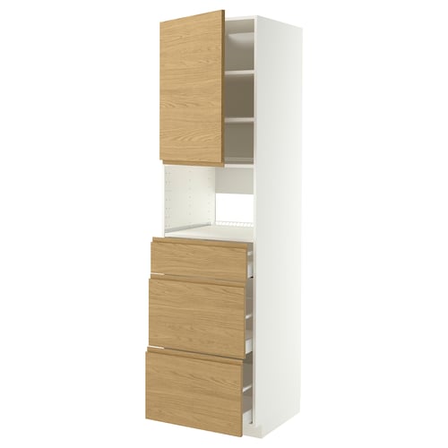 METOD / MAXIMERA Élément haut pr appareils encastrés, blanc/Voxtorp motif chêne, 60x60x220 cm