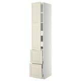 METOD / MAXIMERA Élément haut+tablettes/4tir/pte/2fc, blanc/Bodbyn blanc cassé, 40x60x220 cm