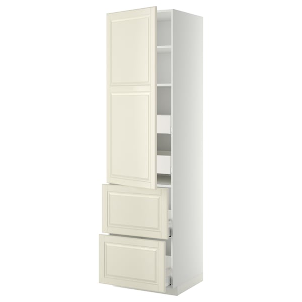 METOD / MAXIMERA Élément haut+tablettes/4tir/pte/2fc, blanc/Bodbyn blanc cassé, 60x60x220 cm