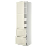 METOD / MAXIMERA Élément haut+tablettes/4tir/pte/2fc, blanc/Bodbyn blanc cassé, 60x60x220 cm