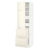 METOD / MAXIMERA Élément haut+tablettes/4tir/pte/2fc, blanc/Bodbyn blanc cassé, 60x60x200 cm