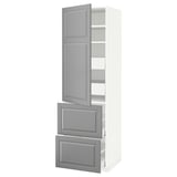METOD / MAXIMERA Élément haut+tablettes/4tir/pte/2fc, blanc/Bodbyn gris, 60x60x200 cm