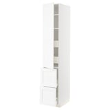 METOD / MAXIMERA Élément haut+tablettes/4tir/pte/2fc, blanc Enköping/blanc effet bois, 40x60x220 cm